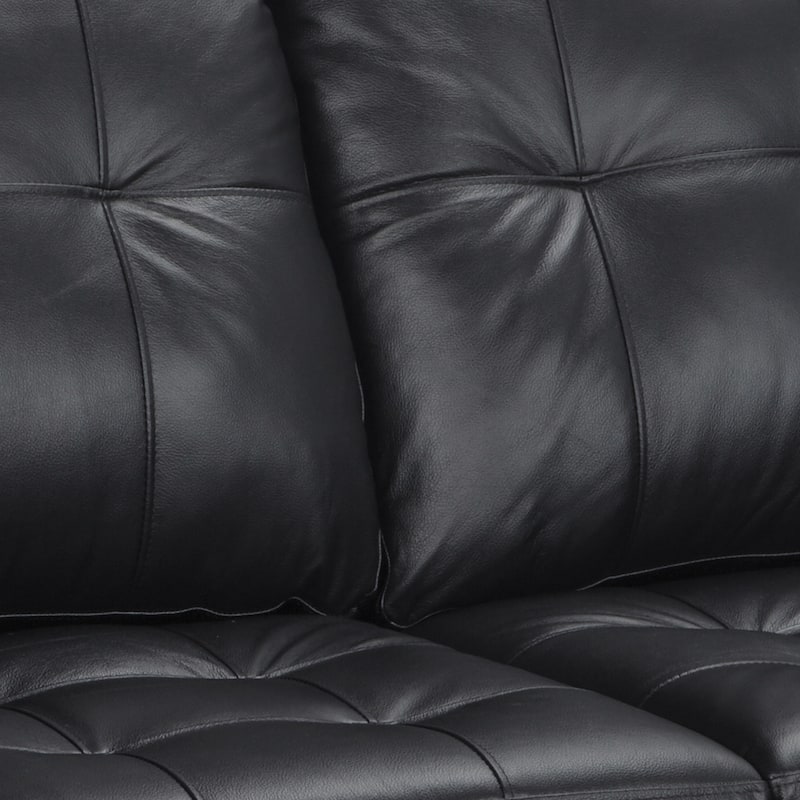 Emma Black Italian Leather Sofa and Chair Set - 38 x 88.5 x 37.5