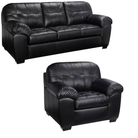 Emma Black Italian Leather Sofa and Chair - 38 x 88.5 x 37.5