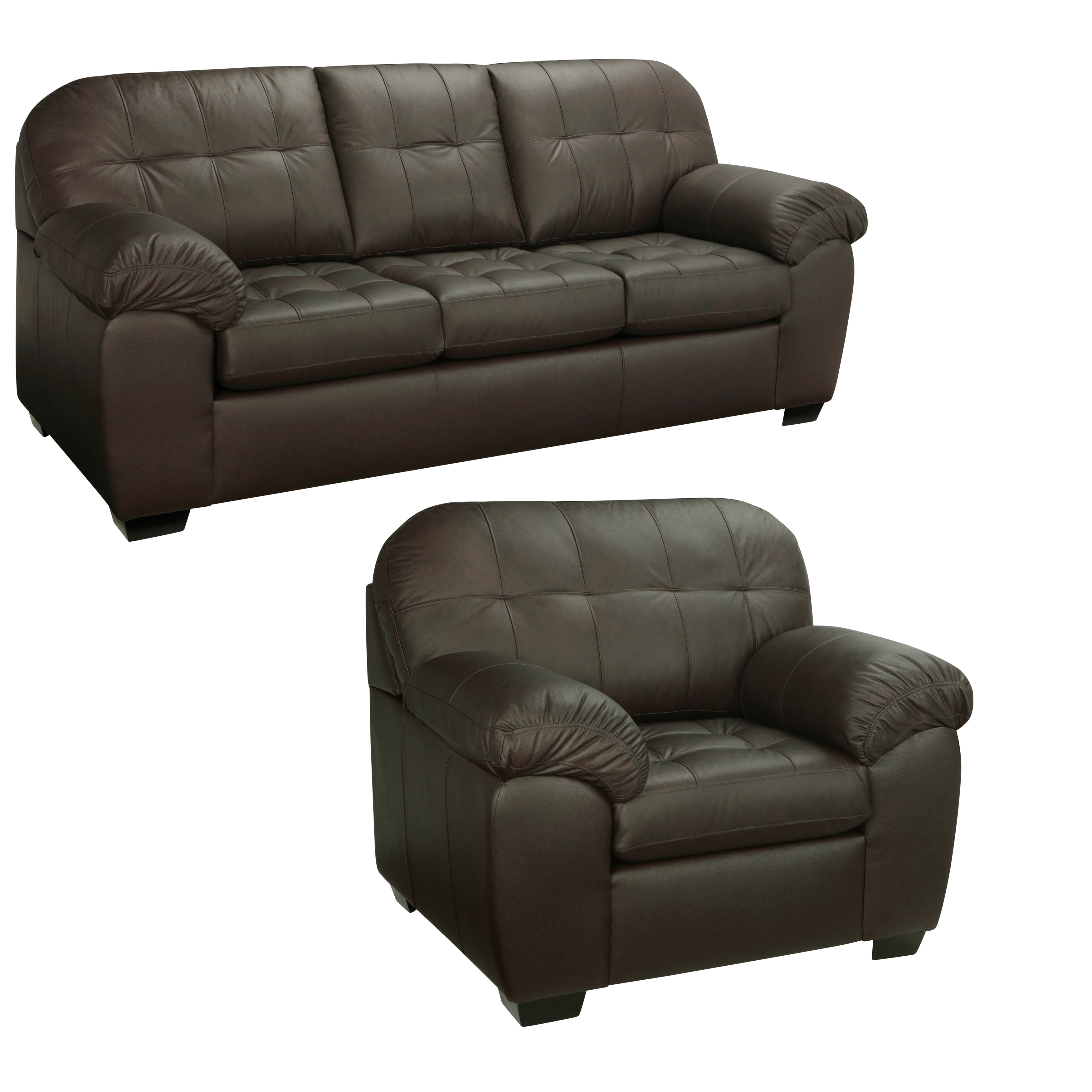 Isabella Chocolate Brown Italian Leather Sofa and Chair Set