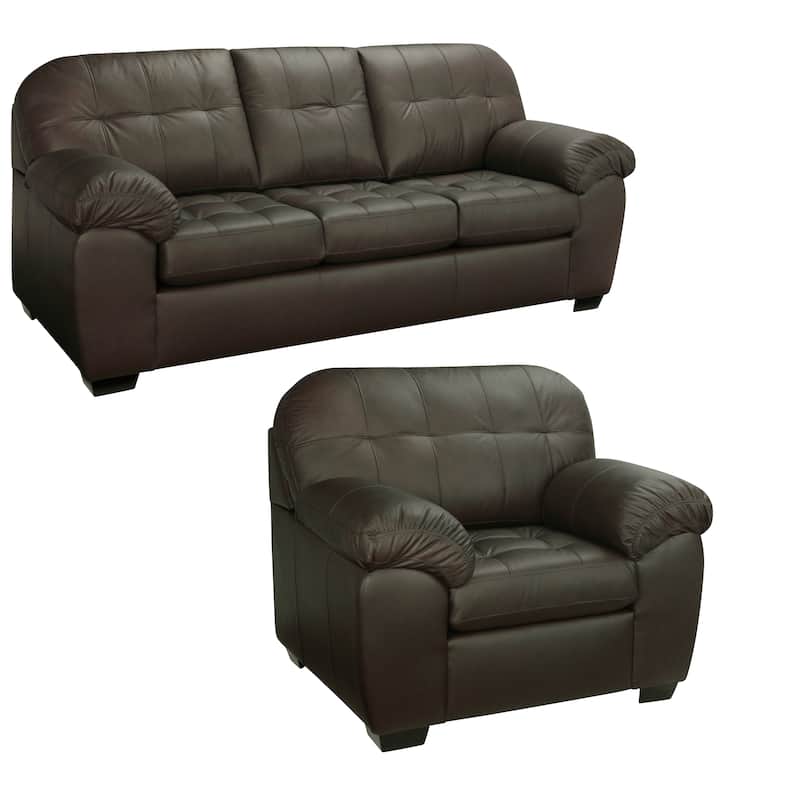 Isabella Chocolate Brown Italian Leather Sofa and Chair Set