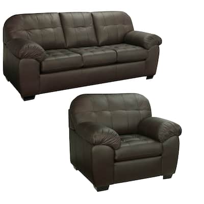 Isabella Chocolate Brown Italian Leather Sofa and Chair Set