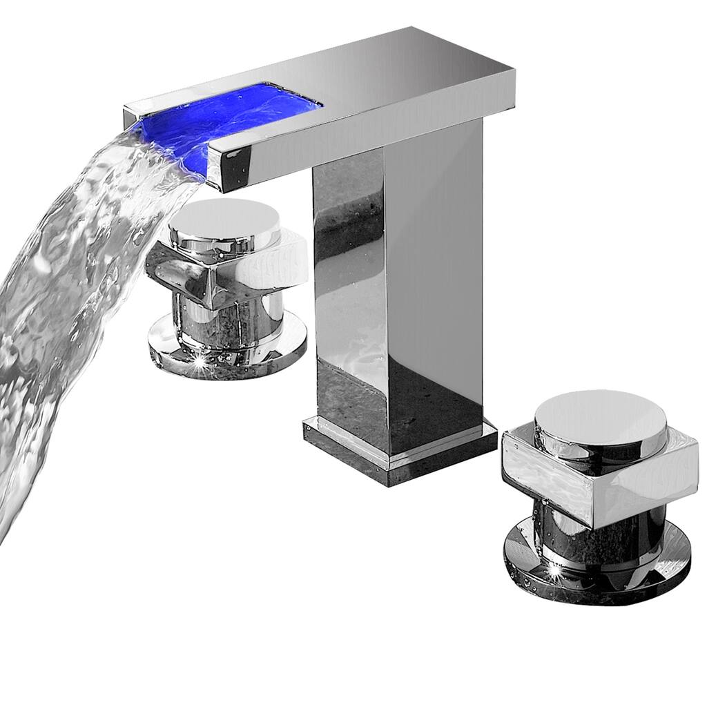 Sumerain Chrome Widespread LED Waterfall Bathroom Sink Faucet