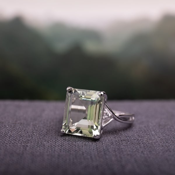 Octagon 5 5/8ct TGW Green Amethyst and White Topaz Crossover Ring in Sterling Silver by Miadora