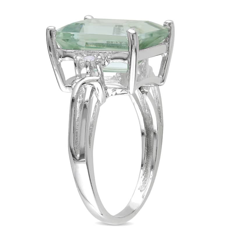 Rectangular 5 5/8 ct. Green Amethyst / White Topaz Sterling Silver Cocktail Ring by Miadora