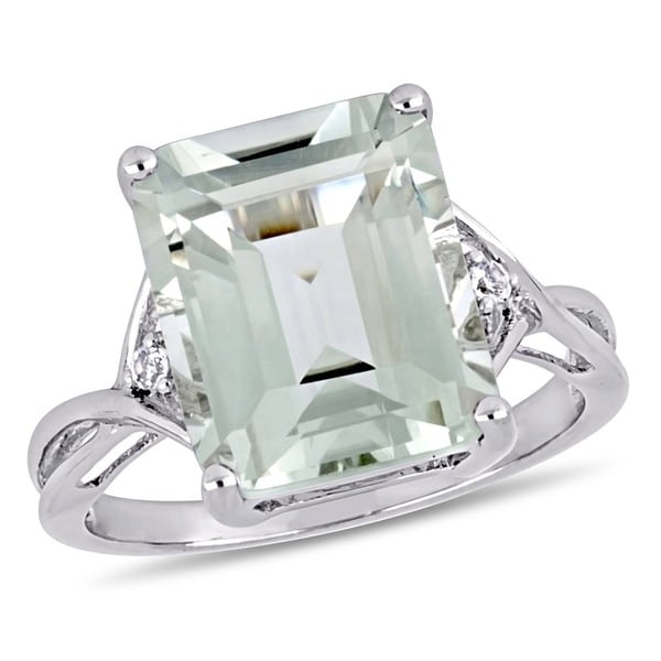Miadora Sterling Silver Octagon-cut Green Amethyst and White Topaz Split Shank Cocktail Ring