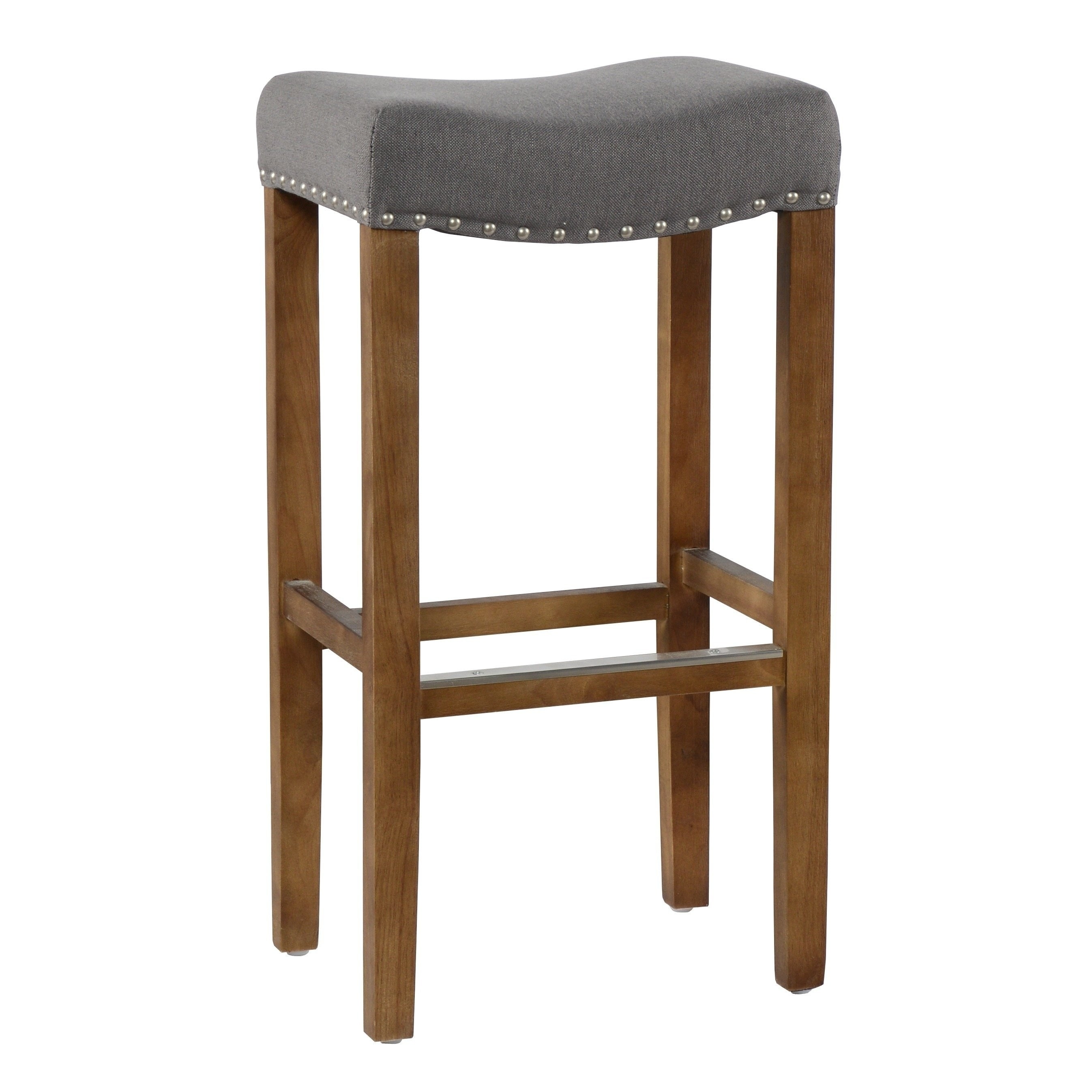 Optima Backless Bar Stool (Grey color Upholstery materials 28 percent linen, 18 percent polyester, 54 percent rayon Seat height 31 inches Seat dimensions 16 inches wide x 12 inches deep Dimensions 31 inches high x 16 inches wide x 12 inches deep Note