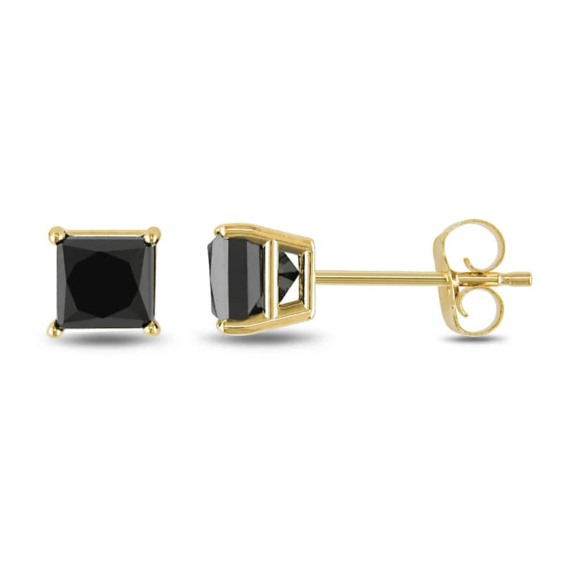 Miadora 10k Yellow Gold 1ct TDW Princess Black Diamond Earrings