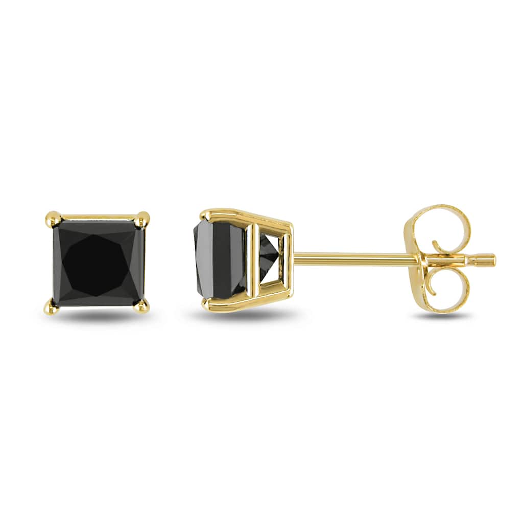 Miadora 10k Yellow Gold 1ct TDW Princess Black Diamond Earrings