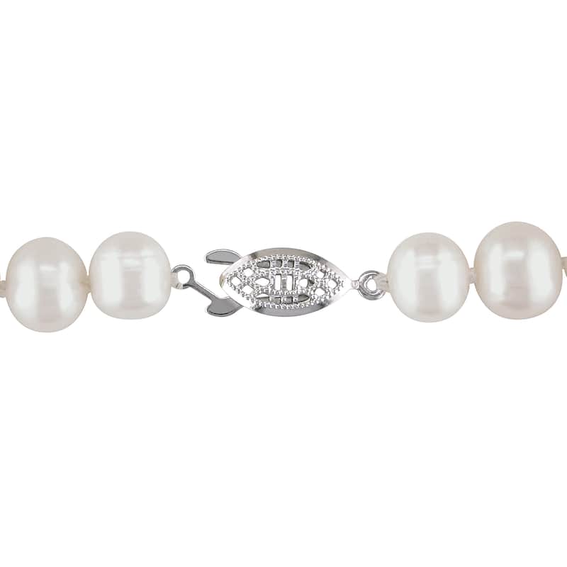 Miadora White Cultured Freshwater Pearl Necklace (9-10 mm)