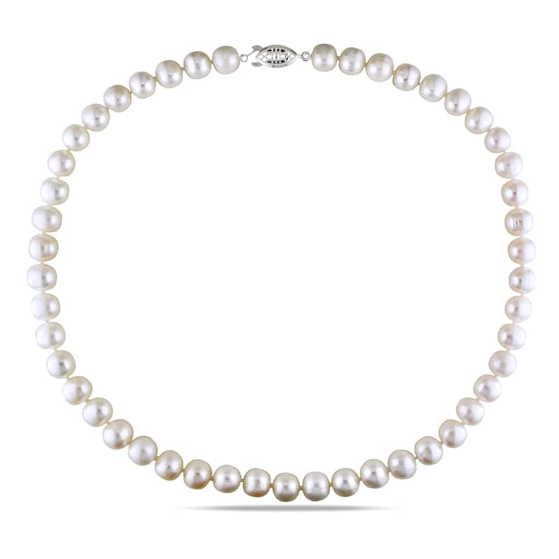 Miadora White Cultured Freshwater Pearl Necklace (9-10 mm)