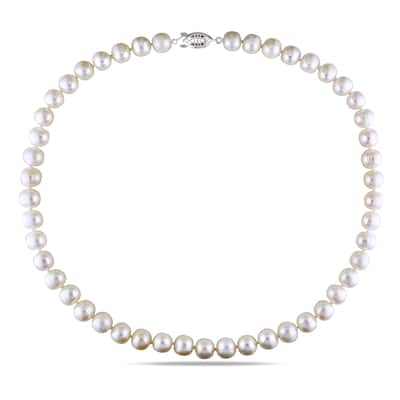 Miadora White Cultured Freshwater Pearl Necklace (9-10 mm)