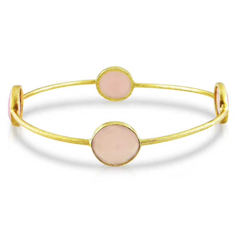 Miadora Yellow Goldplated Silver Rose Quartz Bangle