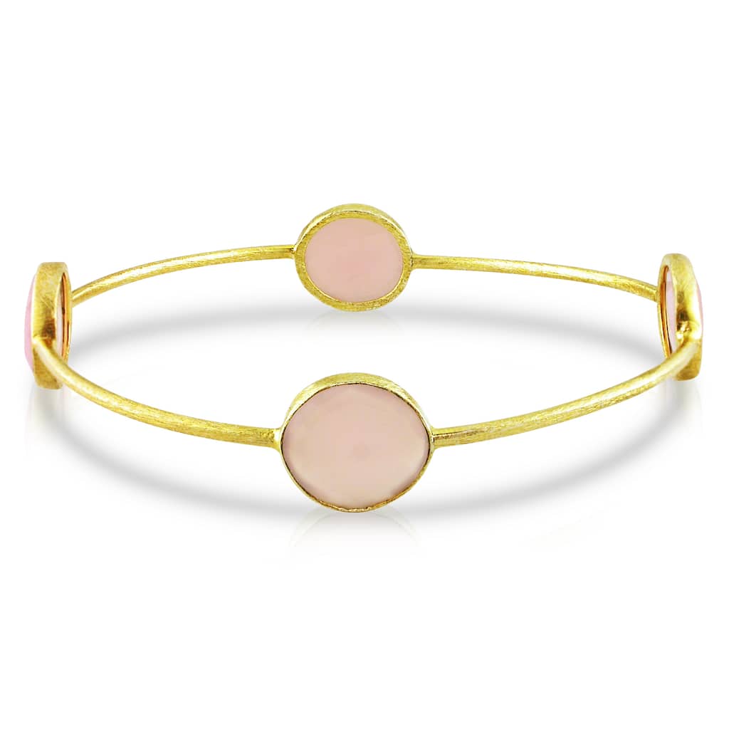 Miadora Yellow Goldplated Silver Rose Quartz Bangle