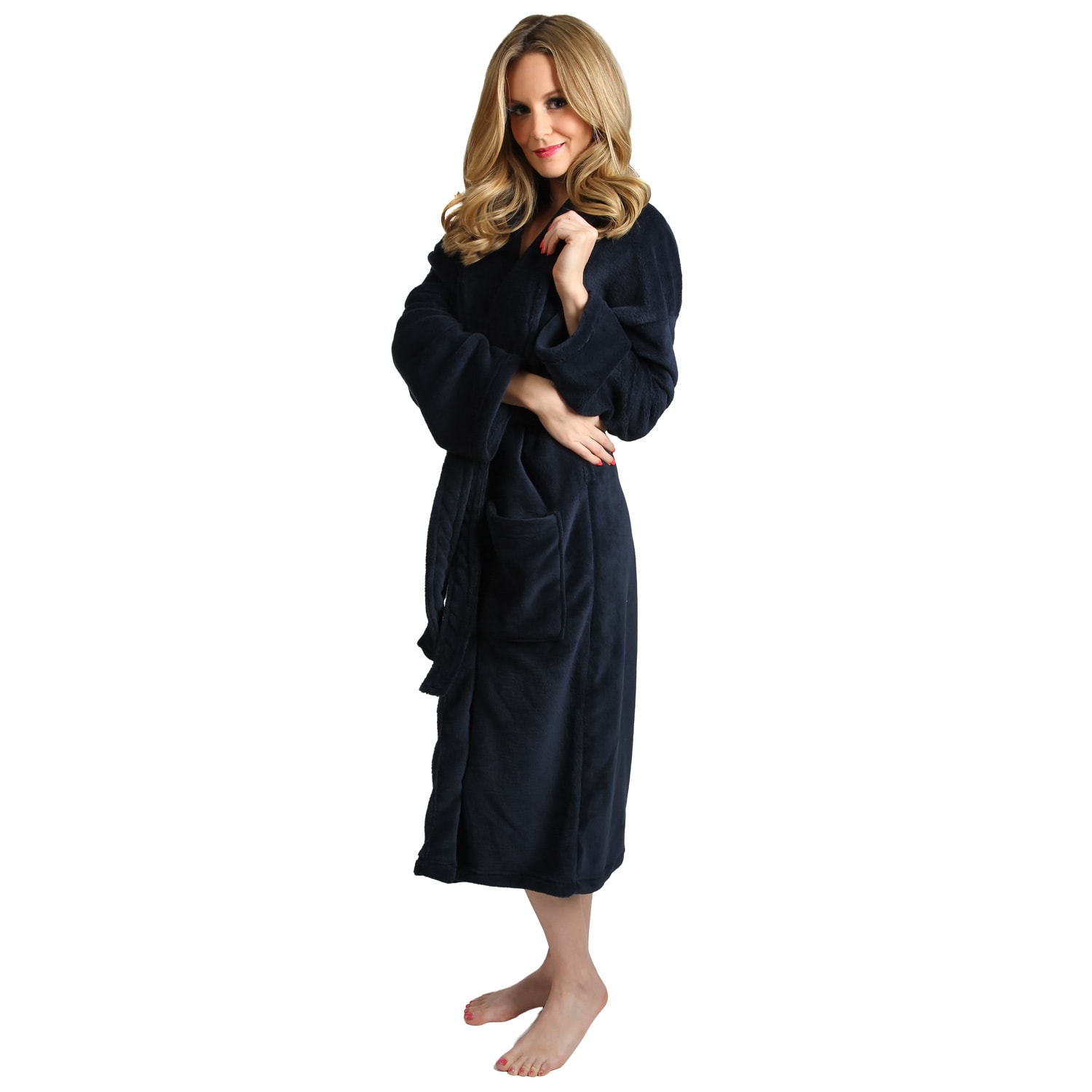 Plush Signature Womens Navy Blue Marshmallow Robe