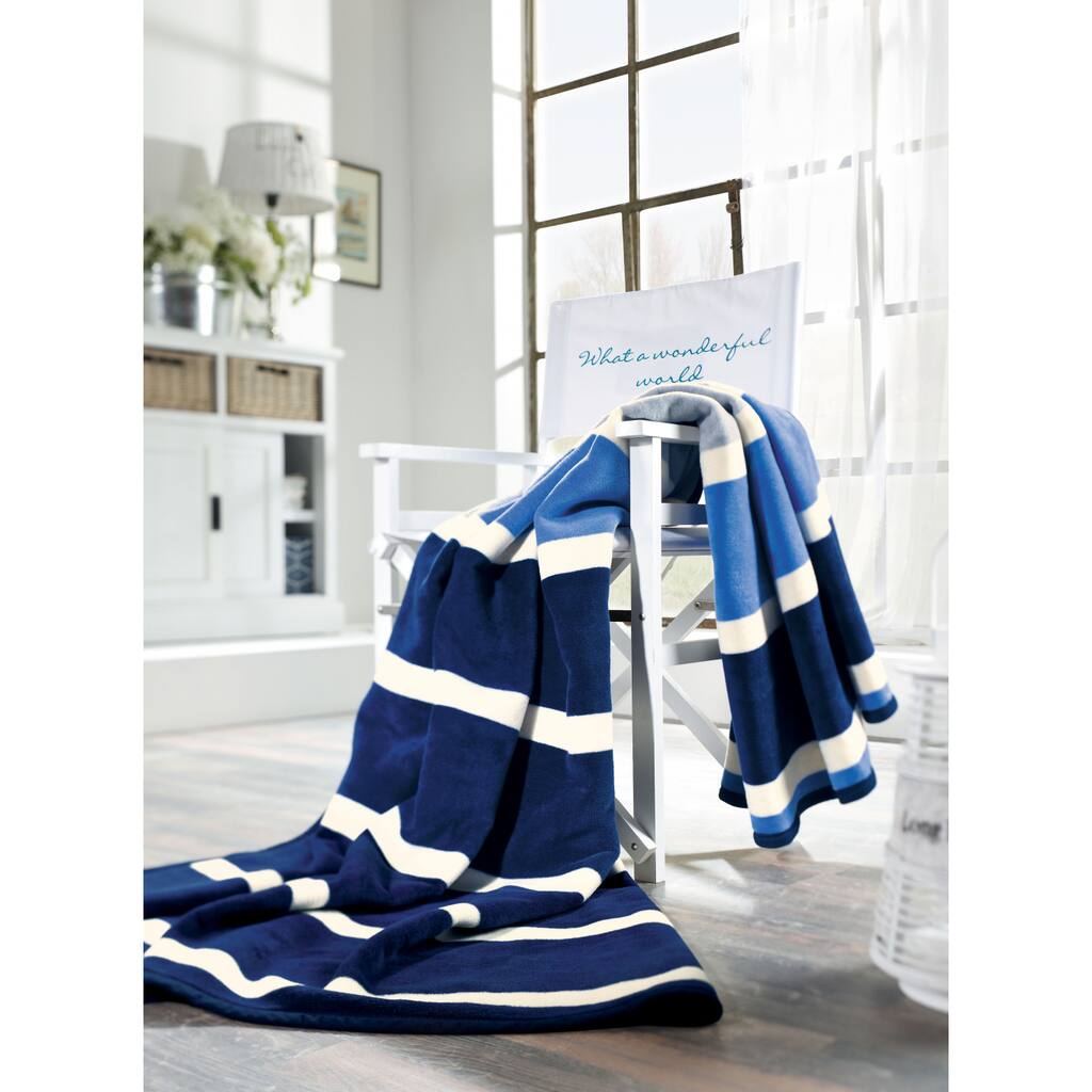 IBENA Sorrento Coast Stripe Oversize Throw - Blue/White