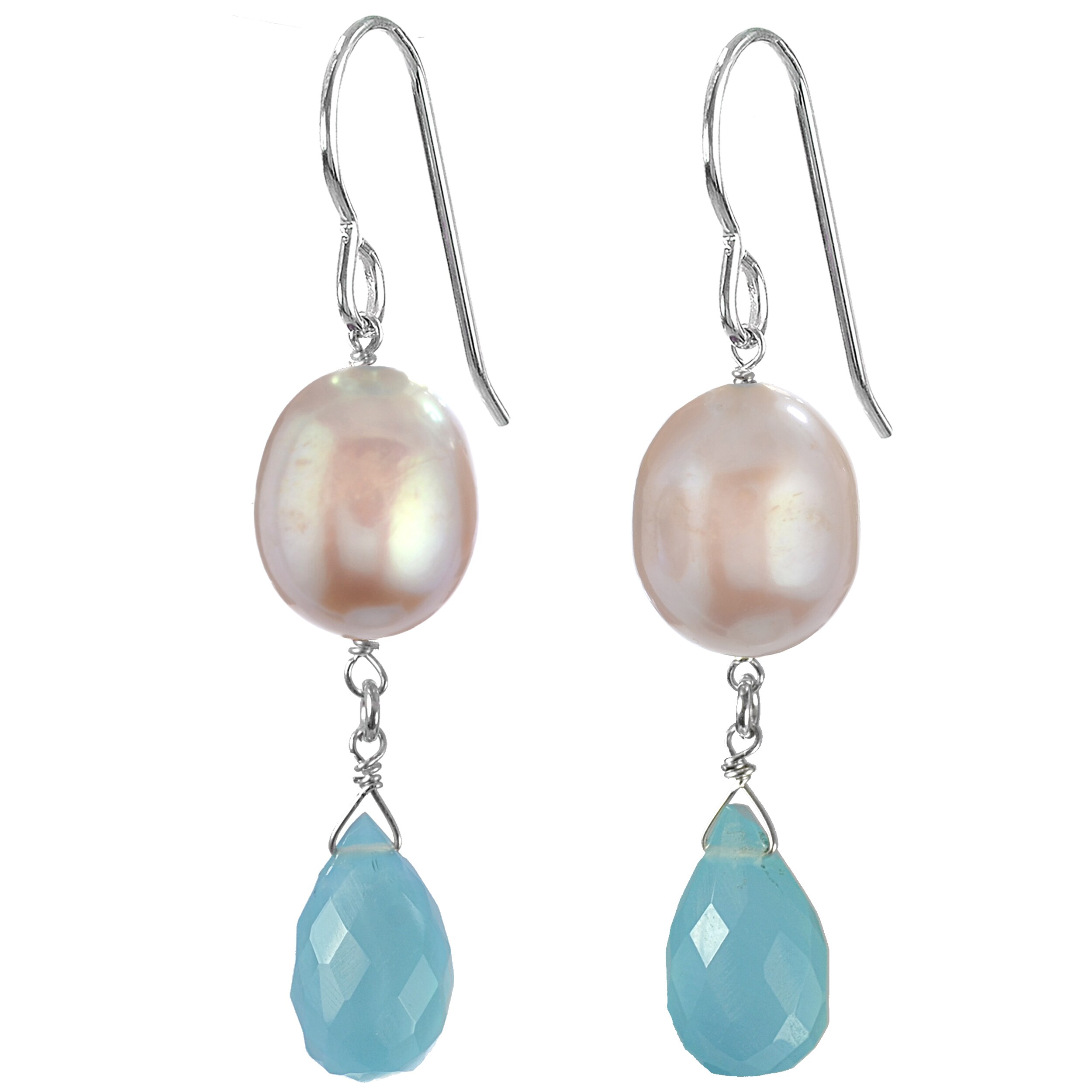 Delicate Freshwater Pearl and Soft Blue Chalcedony Earrings