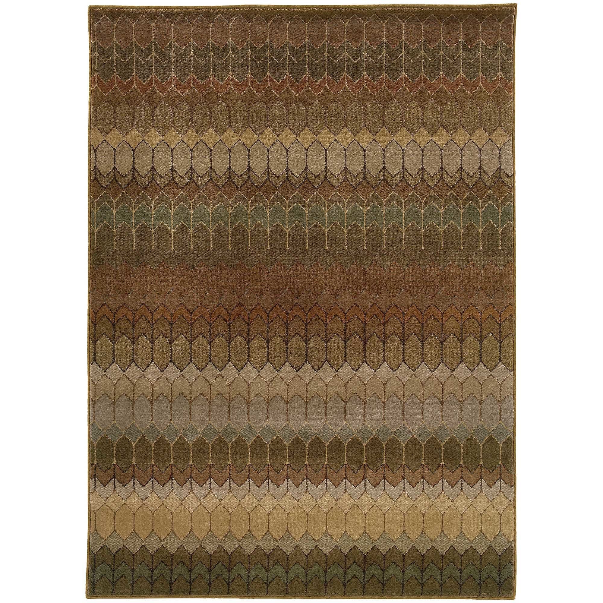 Geometric Brown/ Green Rug (110 X 33)