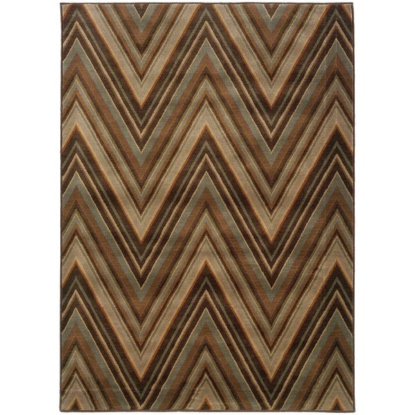 Chevron Brown/ Blue Rug (3'10 x 5'5) - 3'10" x 5'5"