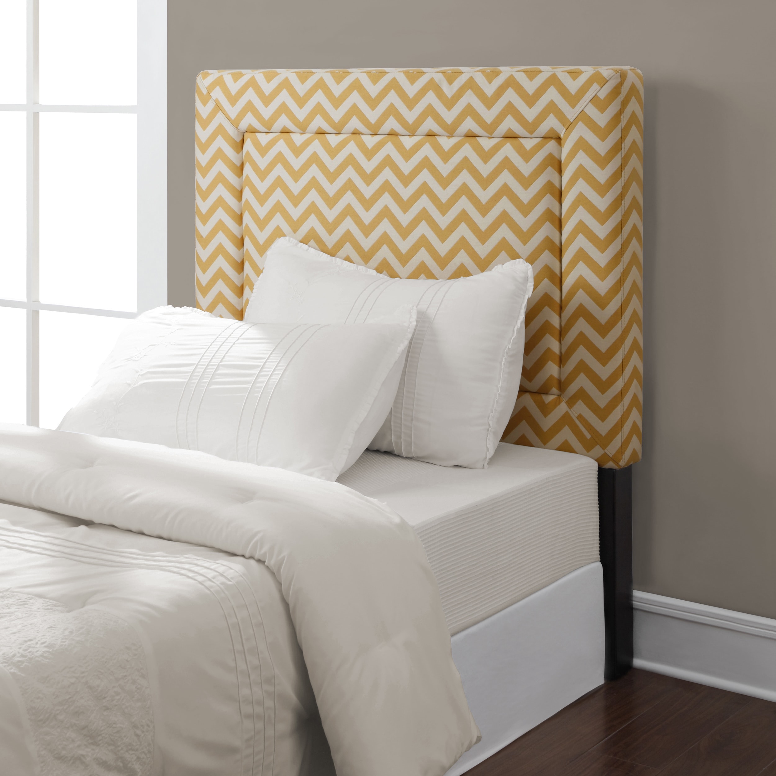 Dimensions Furniture Zoey Yellow Chevron Twin Headboard White Size Twin