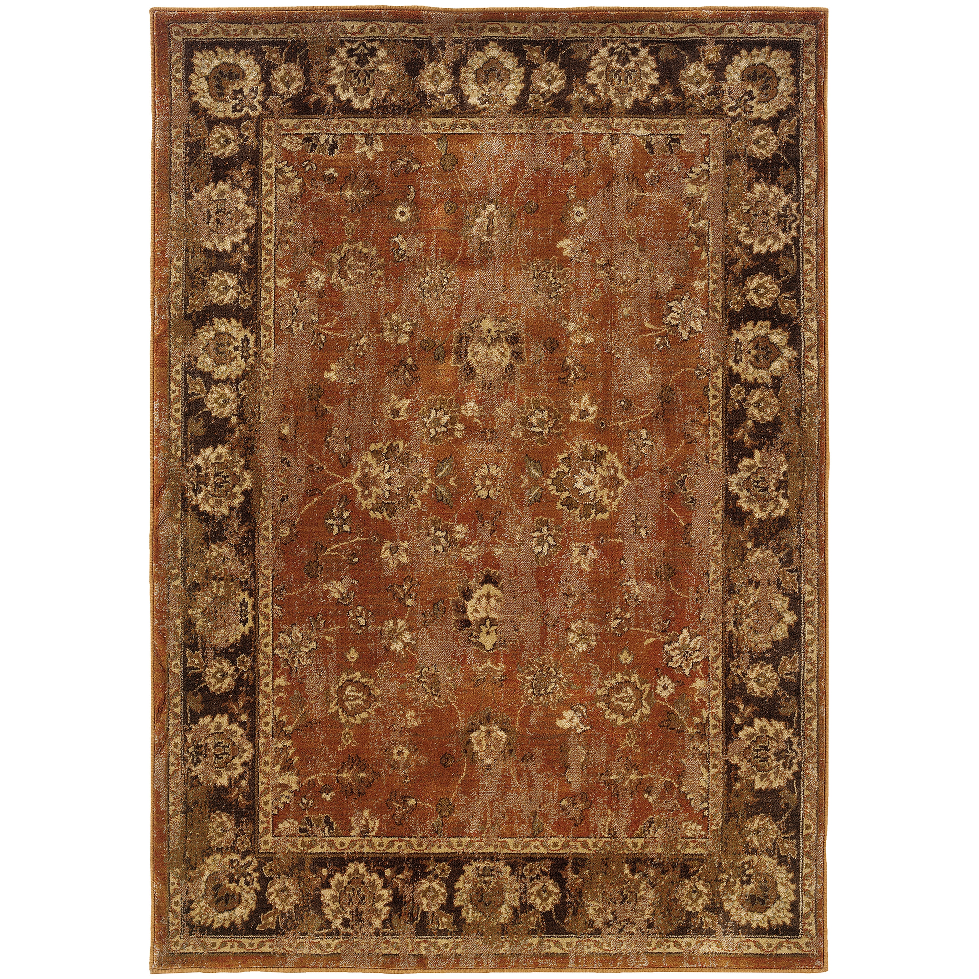 Distressed Oriental Orange/ Brown Rug (67 X 96)