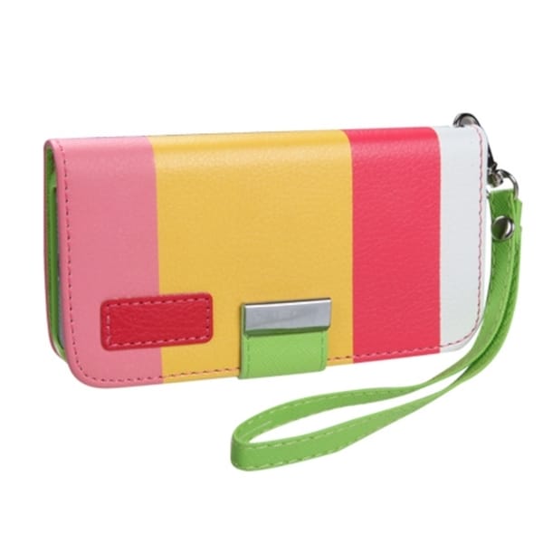 INSTEN Hot Pink/ Yellow/ Pink Wallet Phone Case Cover for Apple iPhone 5