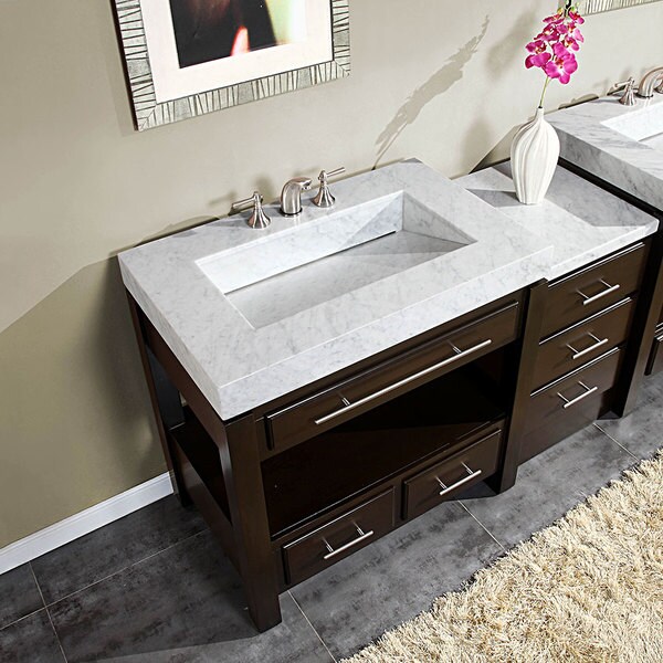 Silkroad Exclusive 56 Inch Carrara White Marble Bathroom Vanity Silkroad Exclusive 56 Inch Carrara White Marble Bathroom Vanity