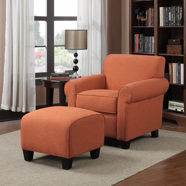 Portfolio Mira Orange Linen Arm Chair and Ottoman - Free ...