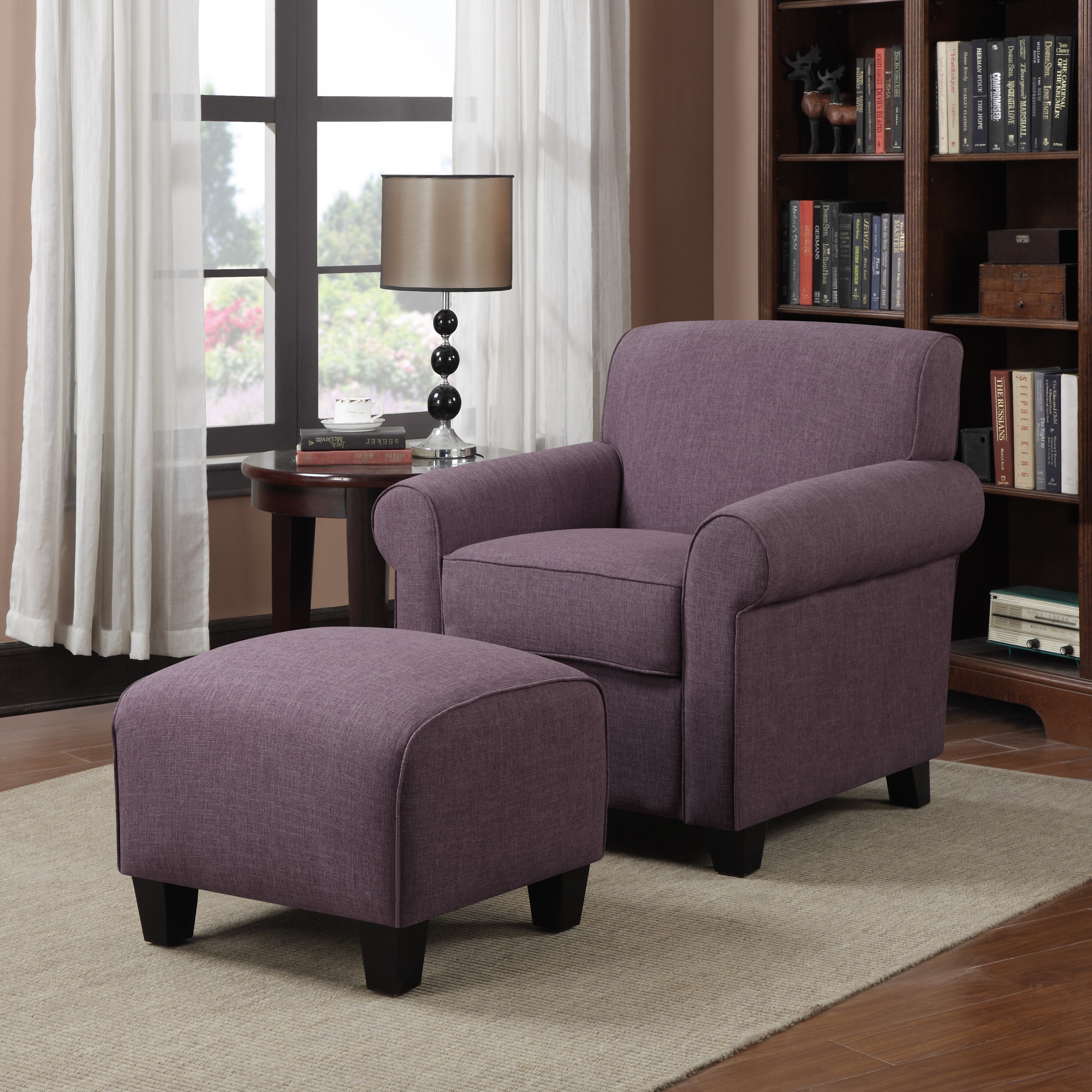 Portfolio Mira Amethyst Purple Linen Arm Chair And Ottoman