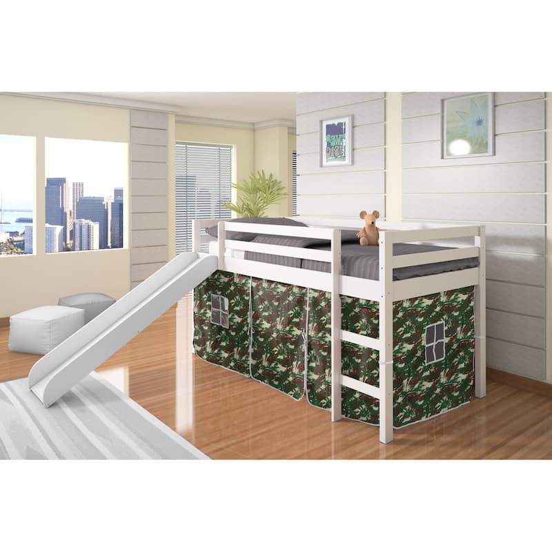 Donco Kids Twin-size Tent Loft Bed with Slide - Twin Loft - White Camo Tent