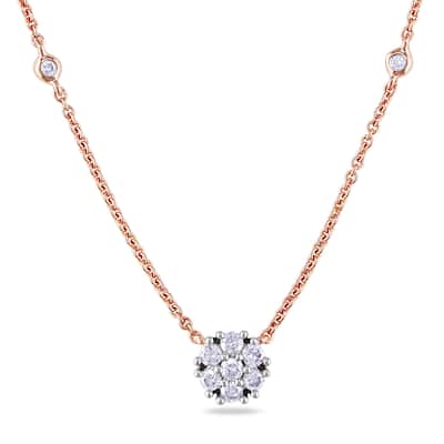 Miadora 14k Rose Gold 1/3ct TDW Diamond Station Necklace