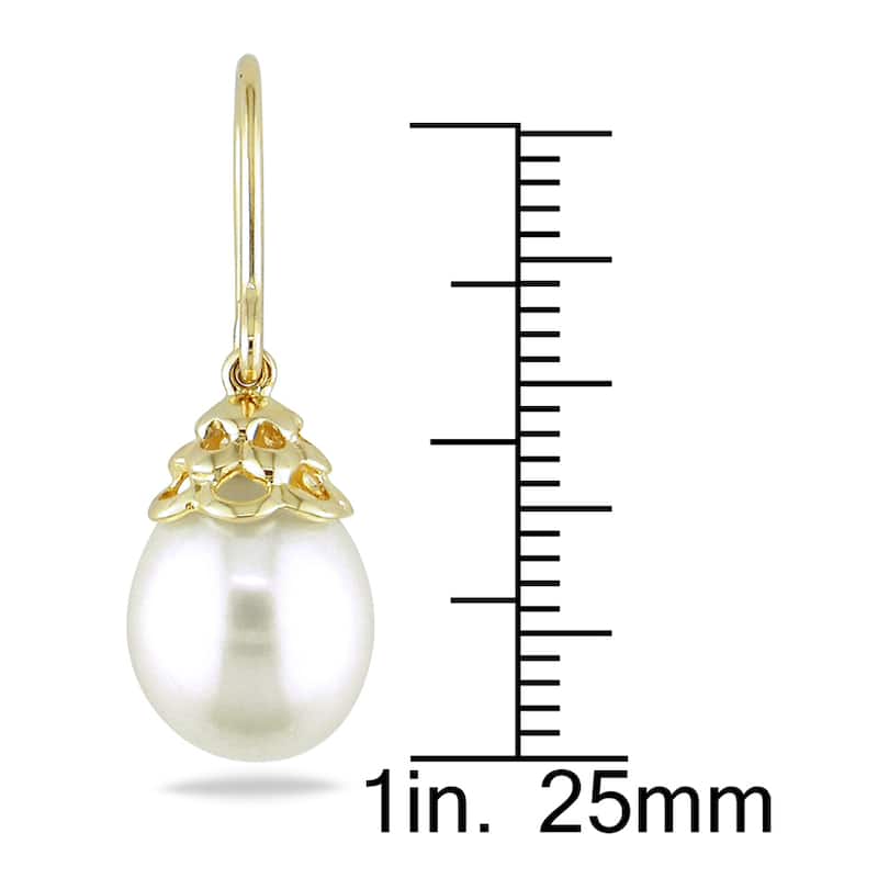 Miadora 14k Yellow Gold White Cultured Freshwater Pearl Drop Earrings (9-10 mm)