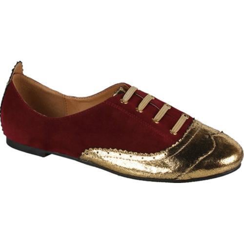 Women's Wild Diva Maya 05 Burgundy/Gold Faux Suede/Cracked PU Wild Diva Oxfords