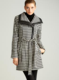 kenneth cole houndstooth wool blend knit coat