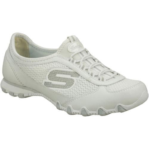 Womens Skechers Bikers Swindle White/Silver Skechers Slip ons