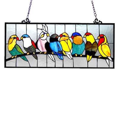 Chloe Birds Design Art Glass Window Panel with Bronze Finish