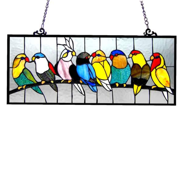 Chloe Birds Design Art Glass Window Panel With Bronze Finish Overstock