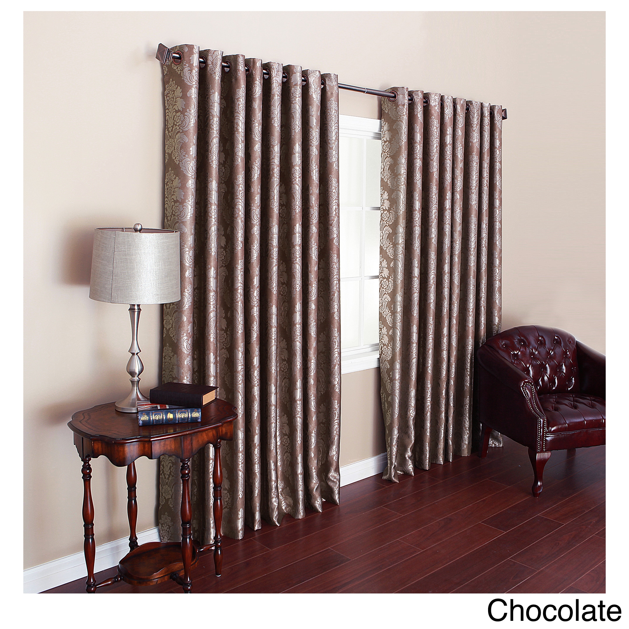 Traditional Damask Wide Width Grommet Curtain Panel Pair