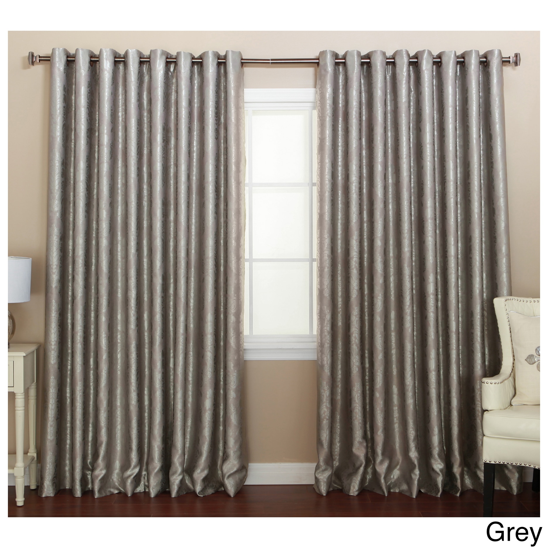 Traditional Damask Wide Width Grommet Curtain Panel Pair