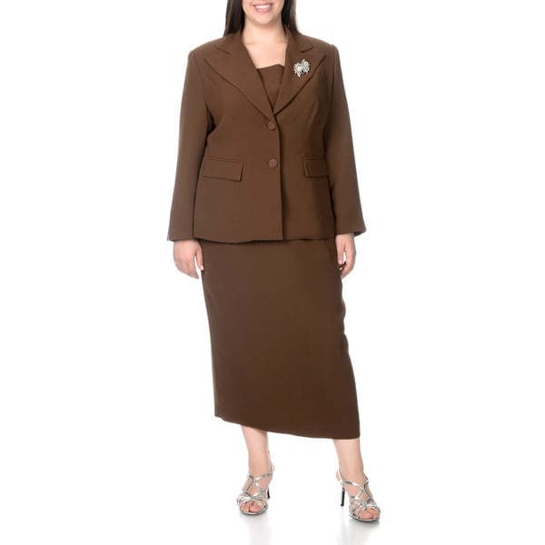 Giovanna Signature Women's Plus Size 2-button Mock 3-piece Skirt Suit