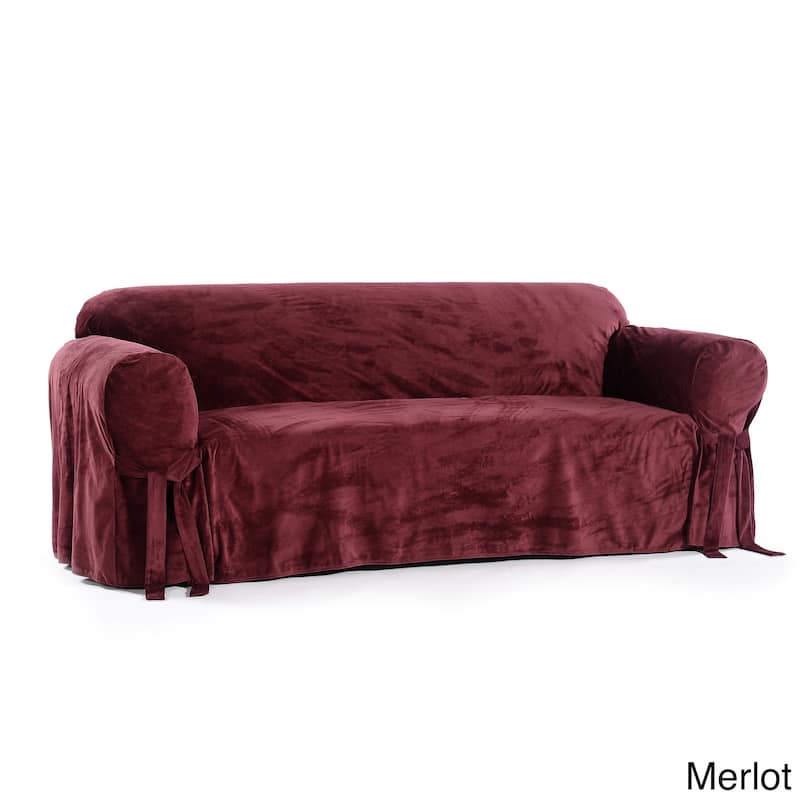 Classic Slipcovers Microfiber Velvet Sofa Slipcover - Merlot