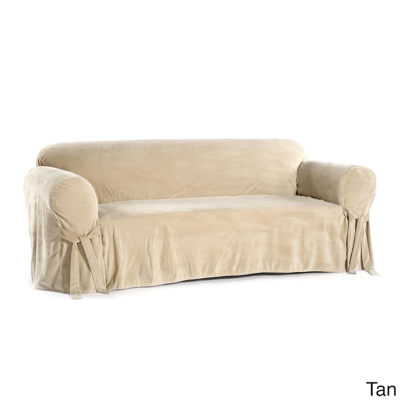Classic Slipcovers Microfiber Velvet Sofa Slipcover - Tan