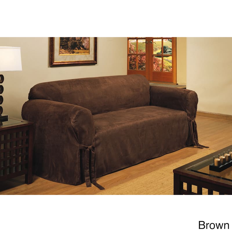 Classic Slipcovers Microfiber Velvet Sofa Slipcover - Brown