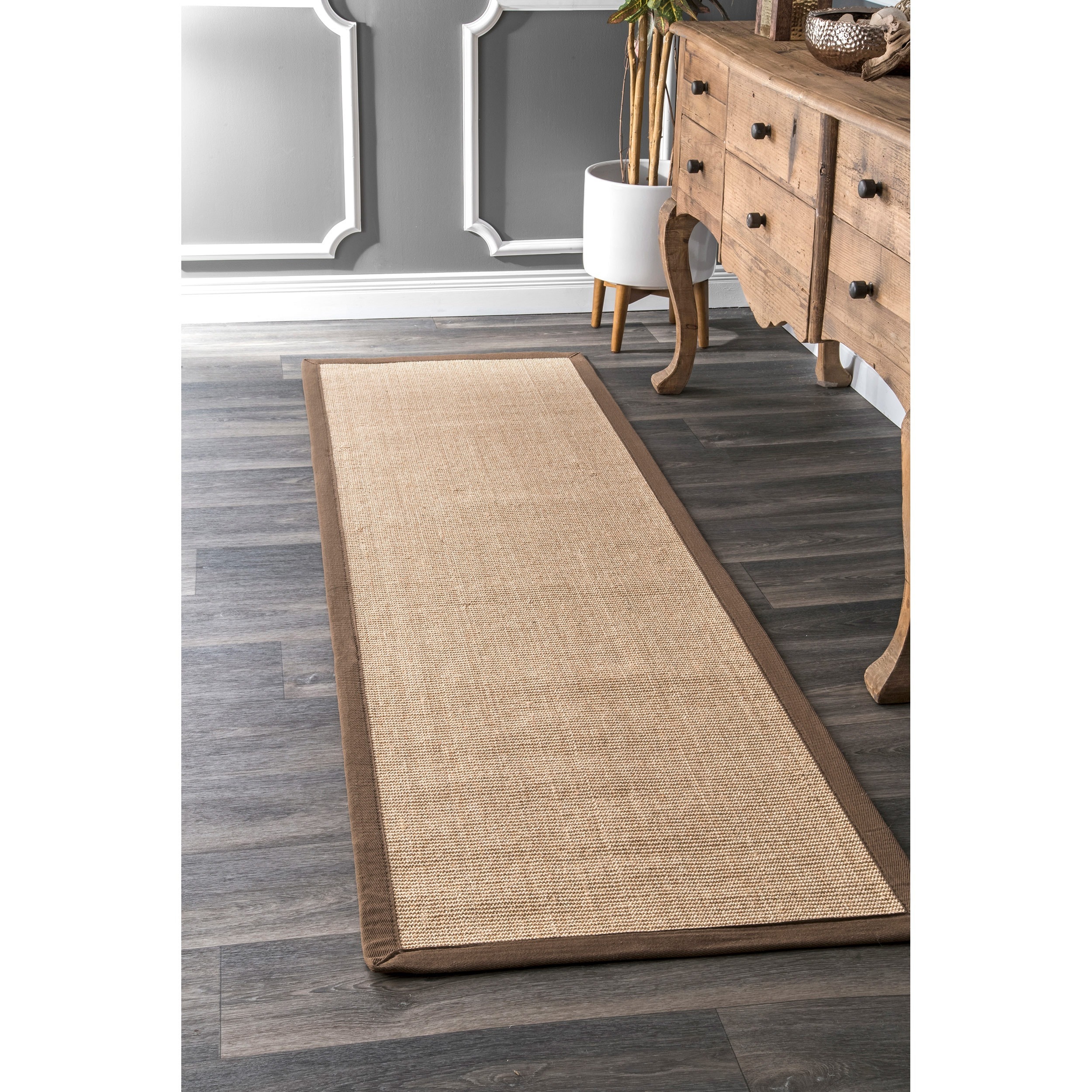 Nuloom Natural fiber Cotton border Sisal Herringbone Runner Rug (2 6 X 8)