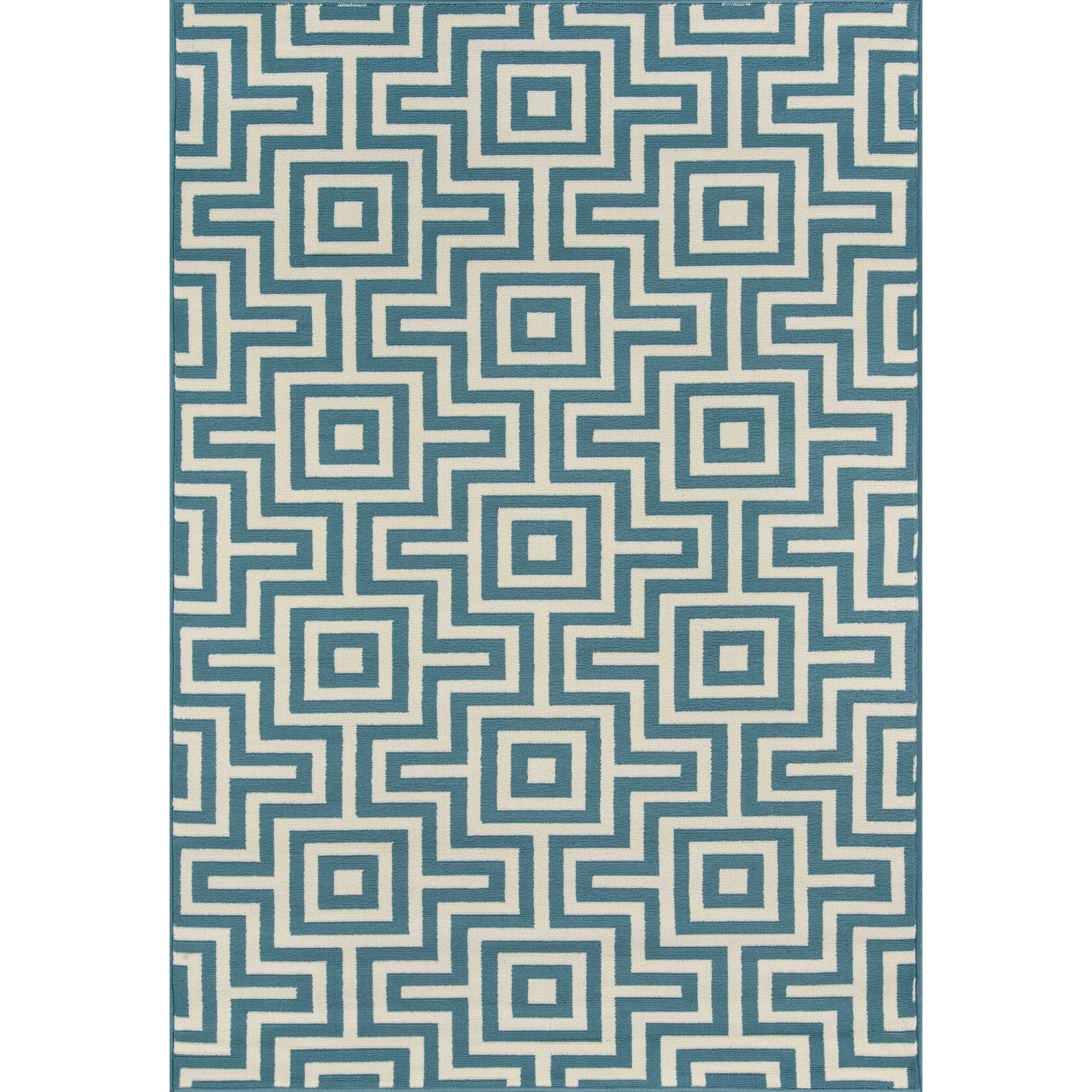 Indoor/outdoor Blue Retro Rug (67 X 96)