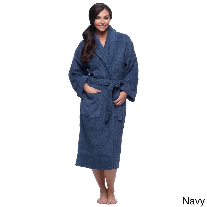 Classic Turkish Cotton Thick Luxurious Shawl Collar Bathrobe - L - Navy