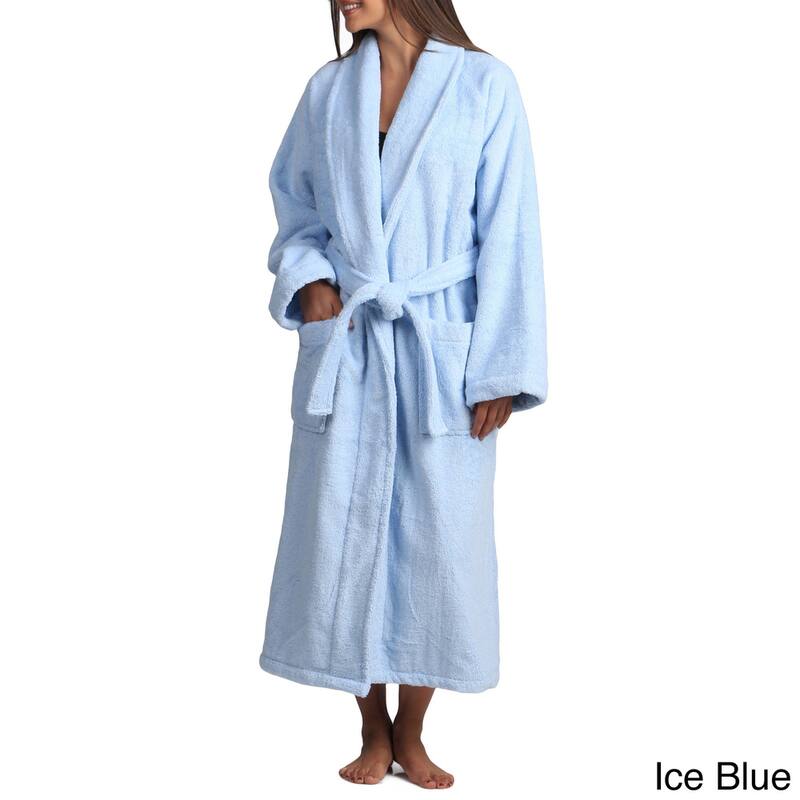Classic Turkish Cotton Thick Luxurious Shawl Collar Bathrobe - M - Ice blue