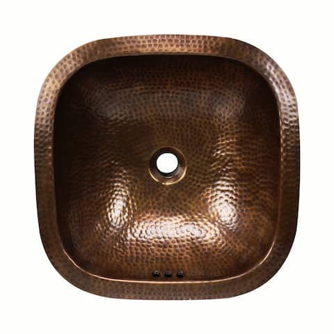 16-inch Square Artisan Hand-hammered Copper Bathroom Sink