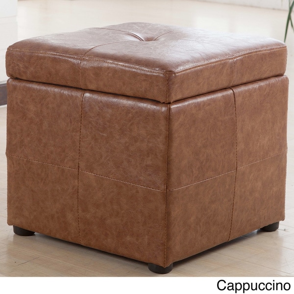 Leatherette Upholstered Storage Cube Ottoman Ottomans