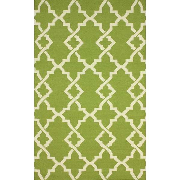 nuLOOM Handmade Morroccan Trellis Wool Flatweave Kilim Green Rug (7'6 x 9'6). Opens flyout.