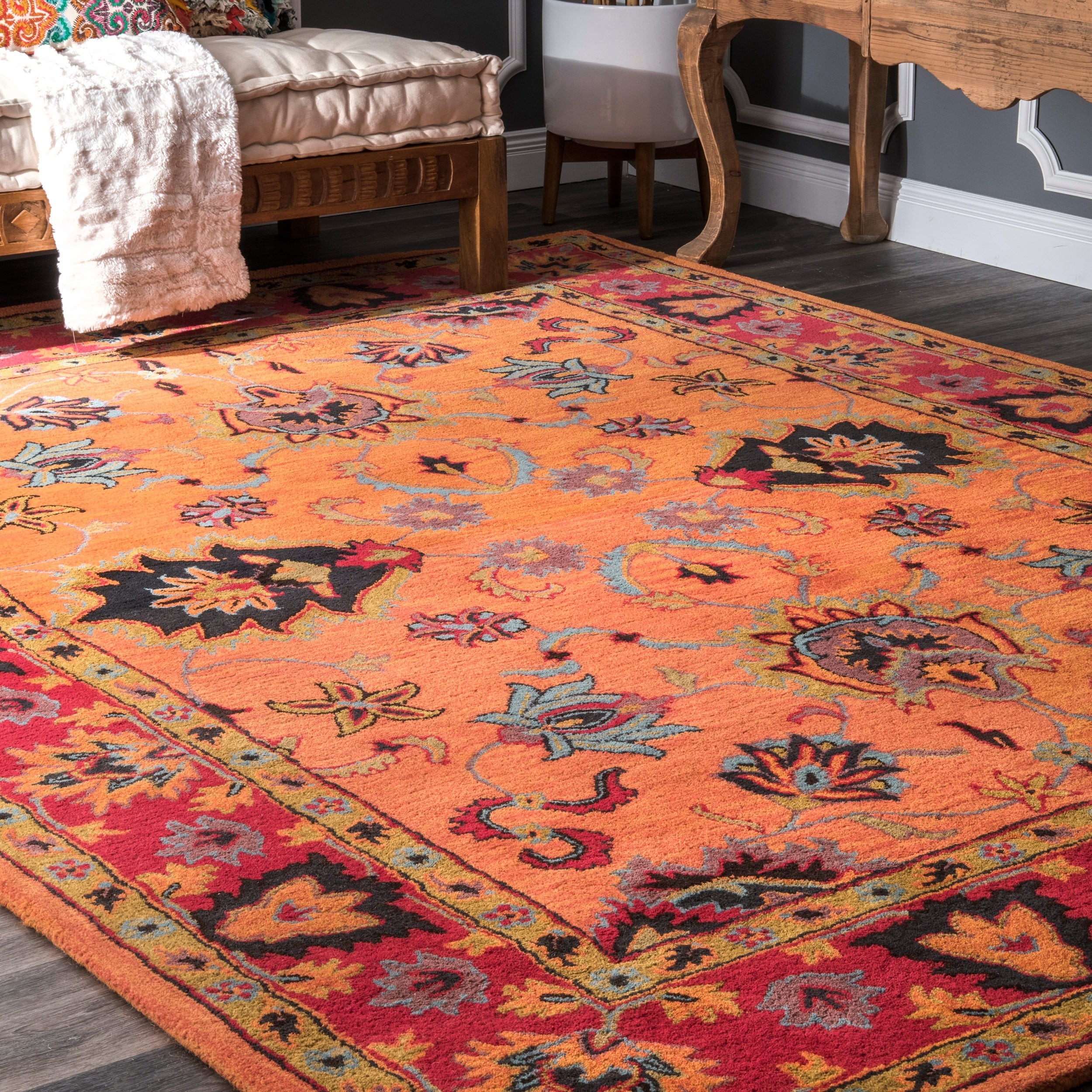 Nuloom Handmade Overdyed Traditional Wool Orange Rug (5 X 8)